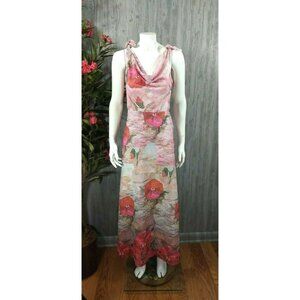 70s Vintage Hawaiian Maxi Dress Momentum Cowl Floral Tie Shoulder Retro Chic